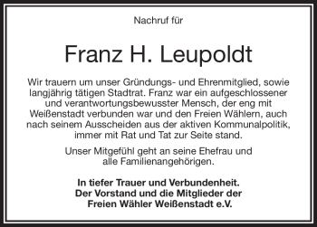 Traueranzeige von Franz Leupoldt von Frankenpost