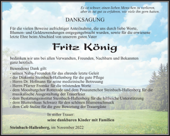 Traueranzeige von Fritz König von Südthüringer Presse
