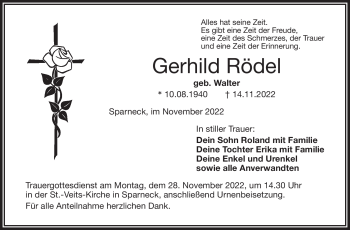 Traueranzeige von Gerhild Rödel von Frankenpost