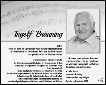 Traueranzeige von Ingolf Bräuning von Südthüringer Presse