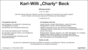 Traueranzeige von Karl-Willi Beck von Frankenpost