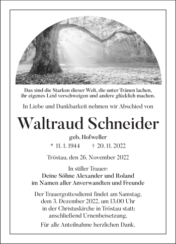 Traueranzeige von Waltraud Schneider von Frankenpost