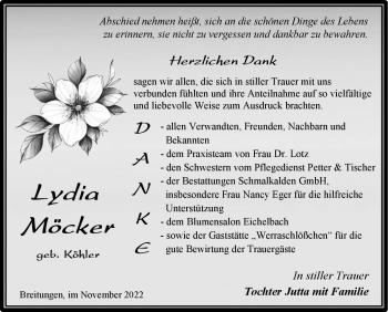 Traueranzeige von Lydia Möcker von Südthüringer Presse