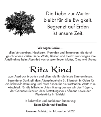 Traueranzeige von Rita Kind von Südthüringer Presse