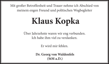 Traueranzeige von Klaus Kopka von Frankenpost