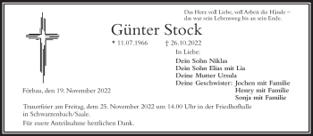 Traueranzeige von Günter Stock von Frankenpost