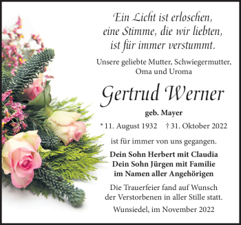 Traueranzeige von Gertrud Werner von Frankenpost