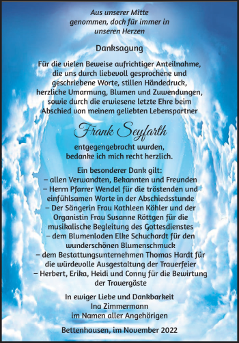 Traueranzeige von Frank Seyfarth von Südthüringer Presse