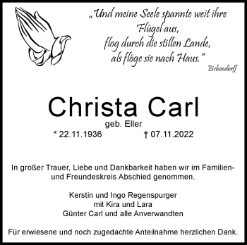 Traueranzeige von Christa Carl von Neue Presse Coburg