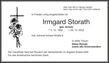 Traueranzeige von Irmgard Storath von Frankenpost