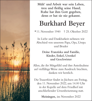 Traueranzeige von Burkhard Beyer von Südthüringer Presse