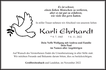 Traueranzeige von Karl Erhardt von Südthüringer Presse