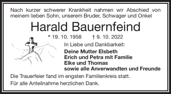 Traueranzeige von Harald Bauernfeind von Frankenpost
