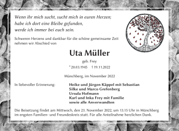 Traueranzeige von Uta Müller von Frankenpost