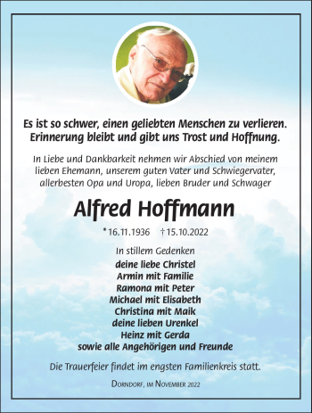Traueranzeige von Alfred Hoffmann von Südthüringer Presse