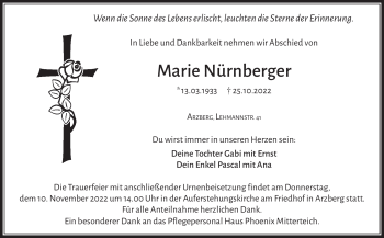Traueranzeige von Marie Nürnberger von Frankenpost