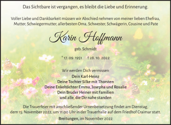 Traueranzeige von Karin Hoffmann von Südthüringer Presse