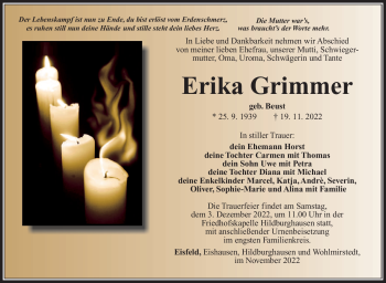 Traueranzeige von Erika Grimmer von Südthüringer Presse