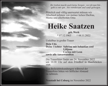Traueranzeige von Heike Saatzen von Südthüringer Presse