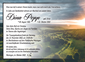 Traueranzeige von Dina Popp von Südthüringer Presse