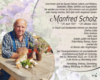 Traueranzeige von Manfred Scholz von Südthüringer Presse