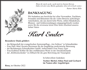 Traueranzeige von Karl Ender von Südthüringer Presse
