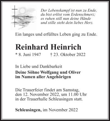 Traueranzeige von Reinhard Heinrich von Südthüringer Presse