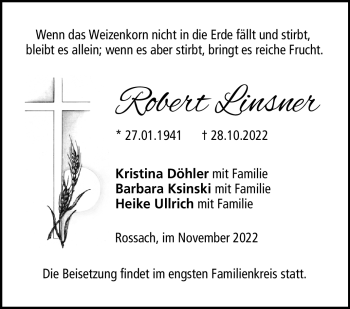 Traueranzeige von Robert Linsner von Neue Presse Coburg