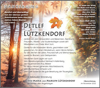 Traueranzeige von Detlef Lützkendorf von Südthüringer Presse