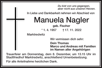Traueranzeige von Manuela Nagler von Frankenpost