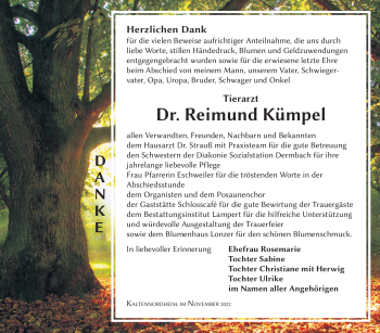 Traueranzeige von Reimund Kümpel von Südthüringer Presse