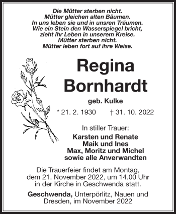 Traueranzeige von Regina Bornhardt von Südthüringer Presse