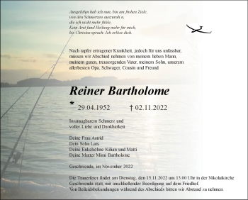 Traueranzeige von Reiner Bartholome von Südthüringer Presse