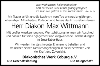 Traueranzeige von Max Wittmann von Neue Presse Coburg