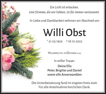 Traueranzeige von Willi Obst von Frankenpost
