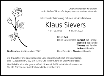 Traueranzeige von Klaus Sievers von Neue Presse Coburg