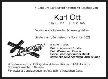 Traueranzeige von Karl Ott von Frankenpost