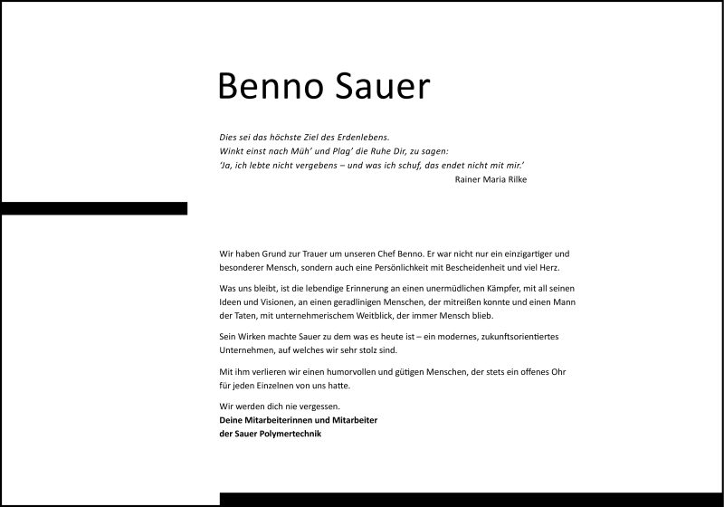  Traueranzeige für Benno Sauer vom 26.11.2022 aus Neue Presse Coburg
