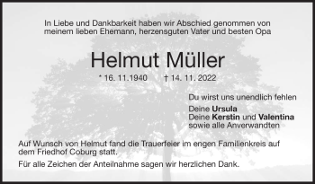 Traueranzeige von Helmut Müller von Neue Presse Coburg