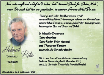 Traueranzeige von Helmut Ritz von Südthüringer Presse