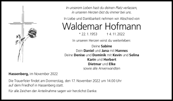 Traueranzeige von Waldemar Hofmann von Neue Presse Coburg