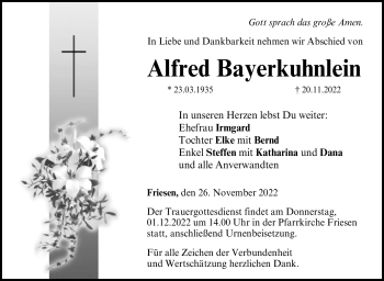 Traueranzeige von Alfred Bayerkuhnlein von Neue Presse Coburg