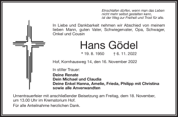 Traueranzeige von Hans Gödel von Frankenpost
