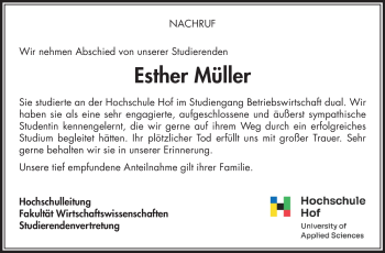 Traueranzeige von Esther Müller von Neue Presse Coburg