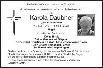 Traueranzeige von Karola Daubner von Frankenpost