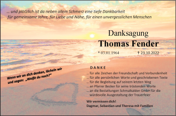 Traueranzeige von Thomas Fender von Südthüringer Presse