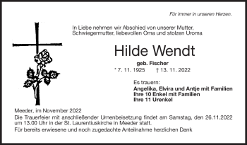 Traueranzeige von Hilde Wendt von Neue Presse Coburg