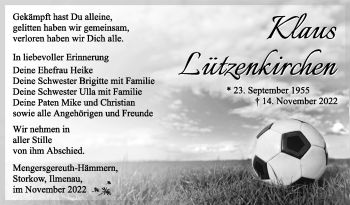 Traueranzeige von KlausKlaus LützenkirchenLützenkirchen von Südthüringer Presse