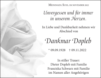 Traueranzeige von Dankmar Dopleb von Südthüringer Presse