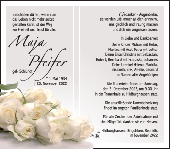 Traueranzeige von Maja Pfeifer von Südthüringer Presse